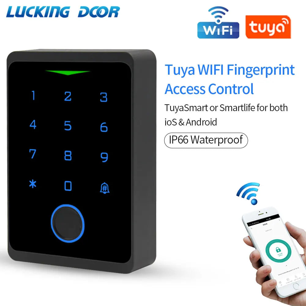 Wifi Tuya Backlit Fingerprint Door Access Keypad Waterproof RFID 125kHZ EM Card Reader for Access Control System Wiegand 26 34 Vue Default Title