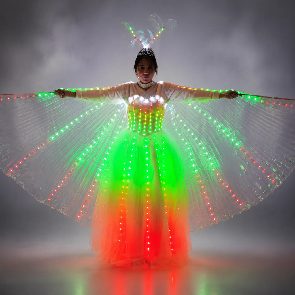 LED Wedding Dress Luminous Suits Light Clothing Glowing Wedding Skirt Women's LED Wings Ballroom Dance Dress Vue