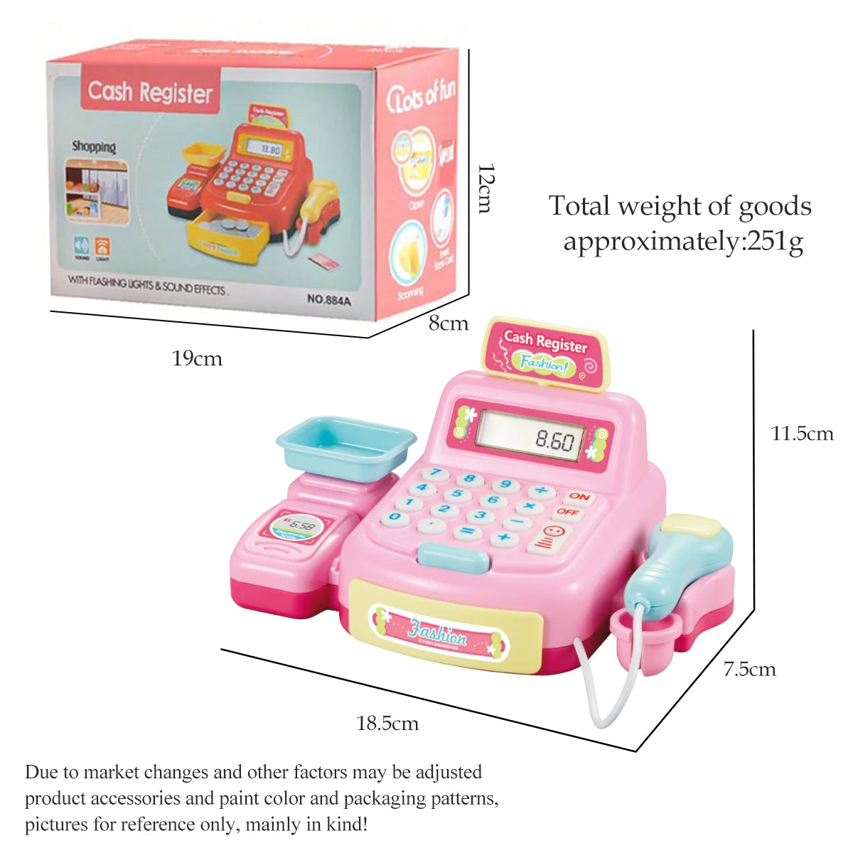 Cash Register Educational Toys, Pretend Calculator Cash Register Toy With Sound And Light, Supermarket Scanner Gift for 3+ Girls Vue