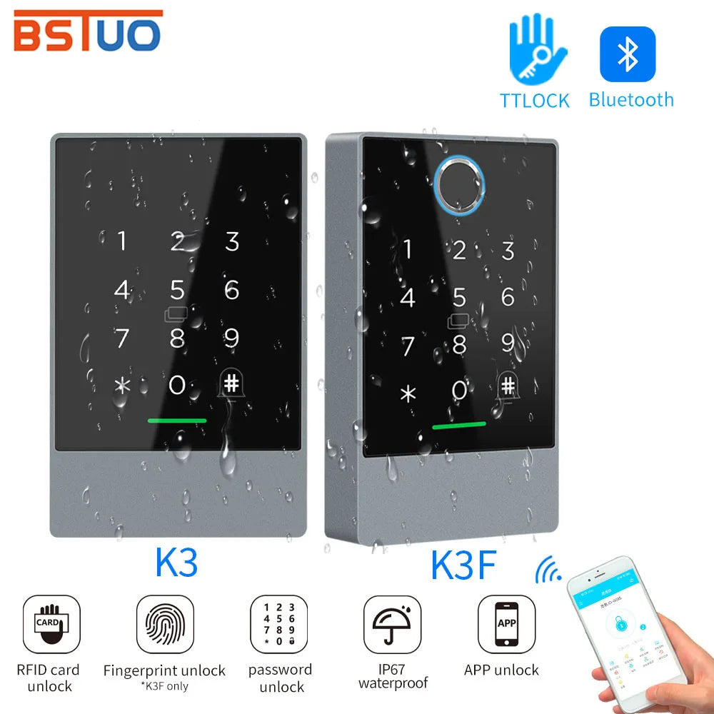 K3/K3F IP67 Waterproof TTLock APP Remote Control Smart Standalone Access Controler RFID Reader Card/Password/APP/Remote Alexa Vue