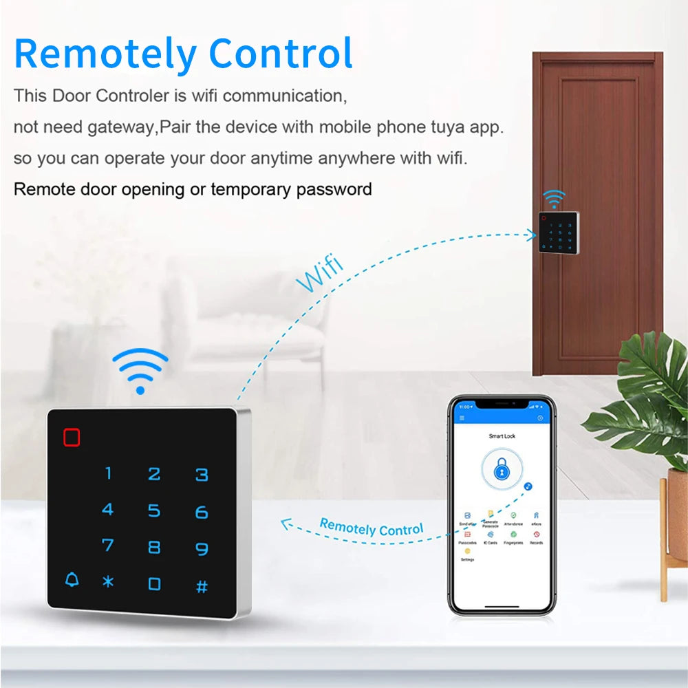 Support Tuya APP Door Access Control System Kit 2.4G Wifi Remote Control Waterproof Smart Door Lock Standalone Keypad RFID Card Vue