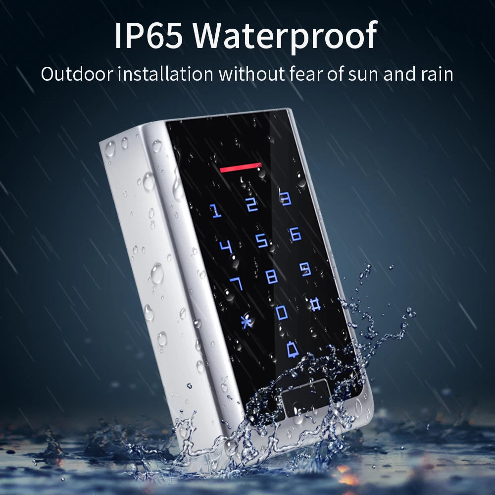 Waterproof Wireless Wiegand Slave Card Reader EM /M1 Wire-Free RFID Keypad with Receiver Module 433MHz Built in Battery+Doorbell Vue