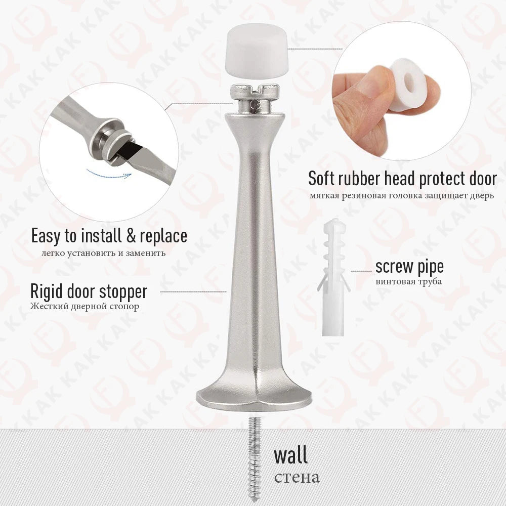 KAK Rubber Door Stopper Wall Protector Heavy Duty Door Stop Zinc Alloy Wall Mounted Door Holder Door Hardware Home Improvement Vue