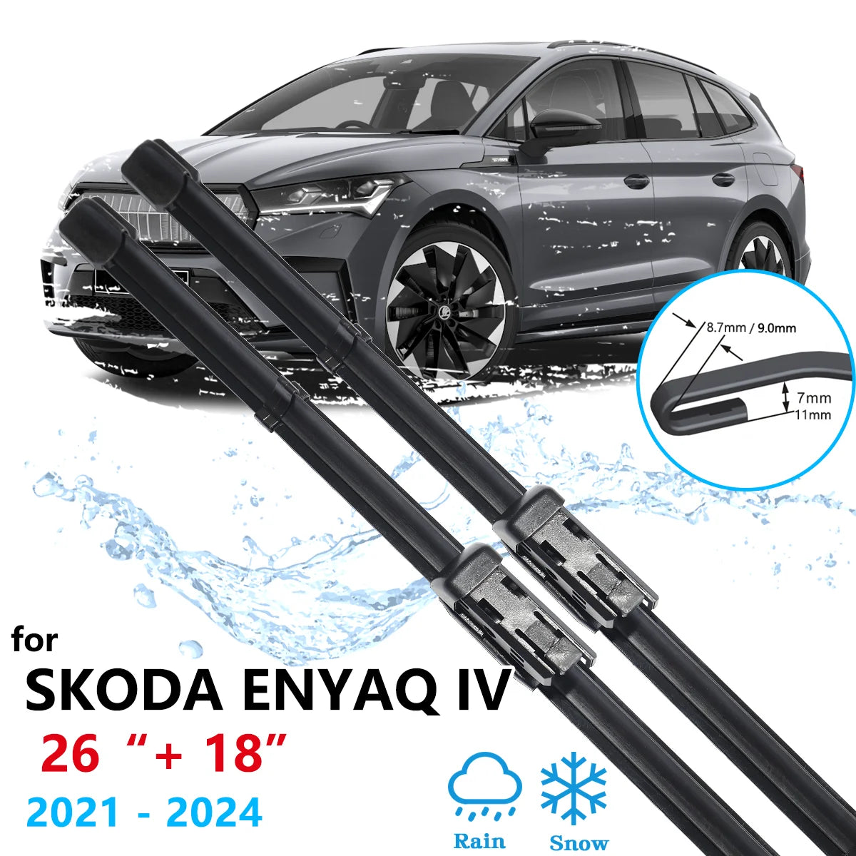 For Skoda Enyaq iV 2021 2022 2023 2024 Front Rear Wiper Blade Window Brushes Cleaning Window Brushes Windscreen Auto Accessories Vue