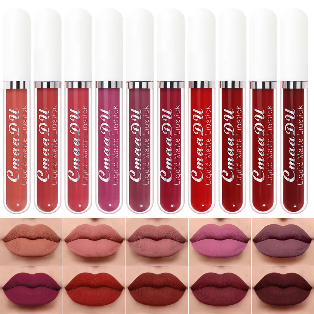 CmaaDu 6pcs/10pcs/set velvet matte durable waterproof easy color non-stick cup texture silky saturation high lip gloss Vue