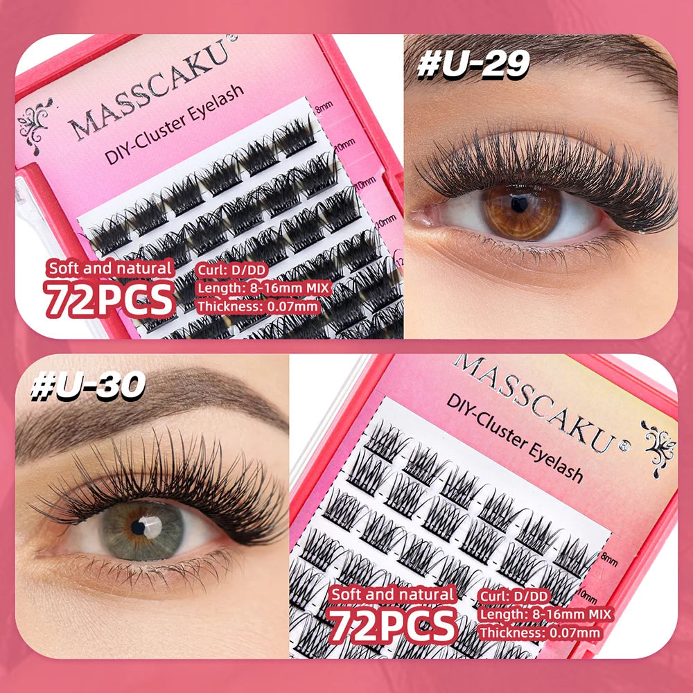 MASSCAKU 0.07mm Thickness Fast Grafting DIY Segmented Hybrid Eyelashes Waterproof Handmade DIY Clusters Volume Lashes Supplies Vue