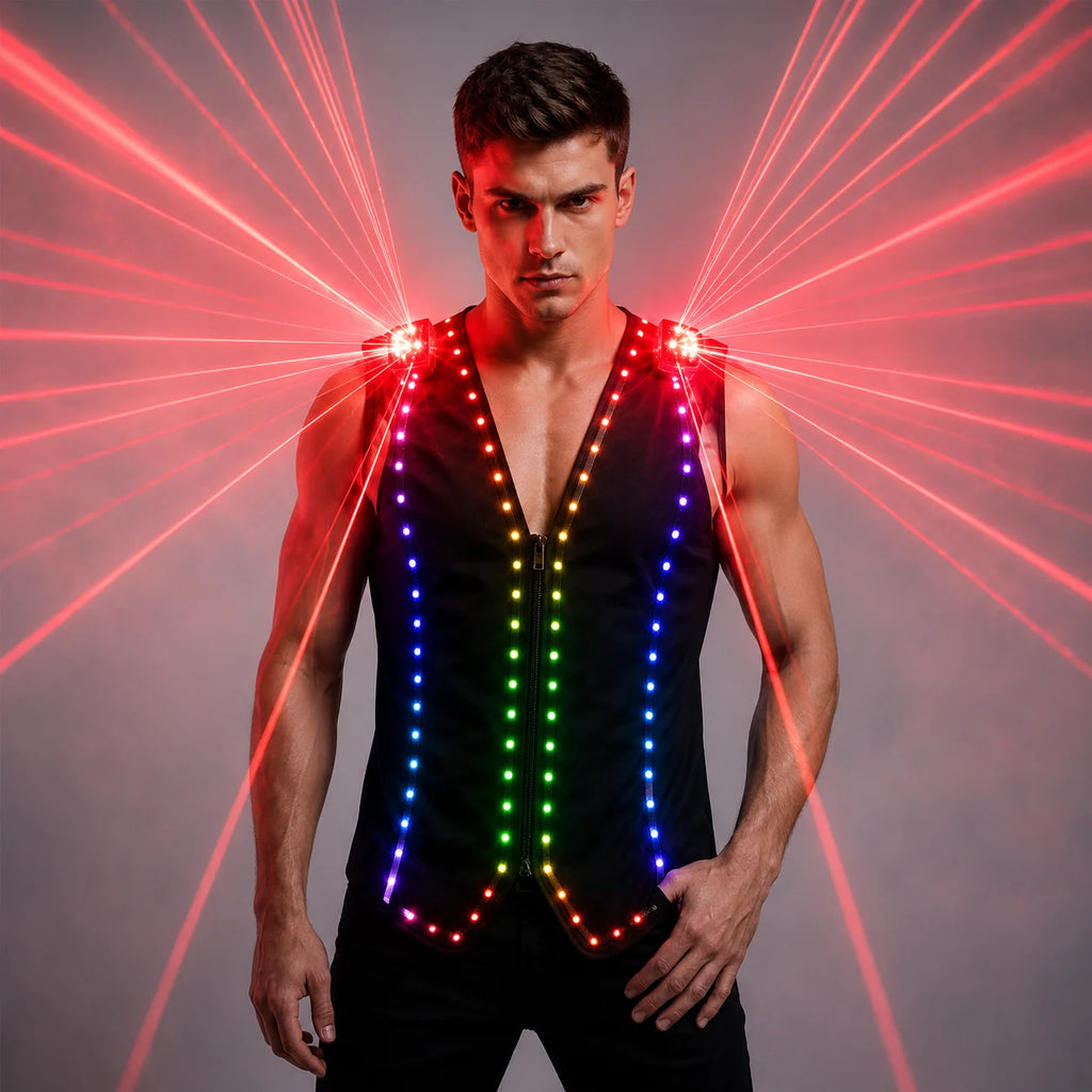 Fashion Red Laser Waistcoat Laser an LED Vest Suits Clothes Stage Costumes For Singer Dancer For Nightclub Performers Vue