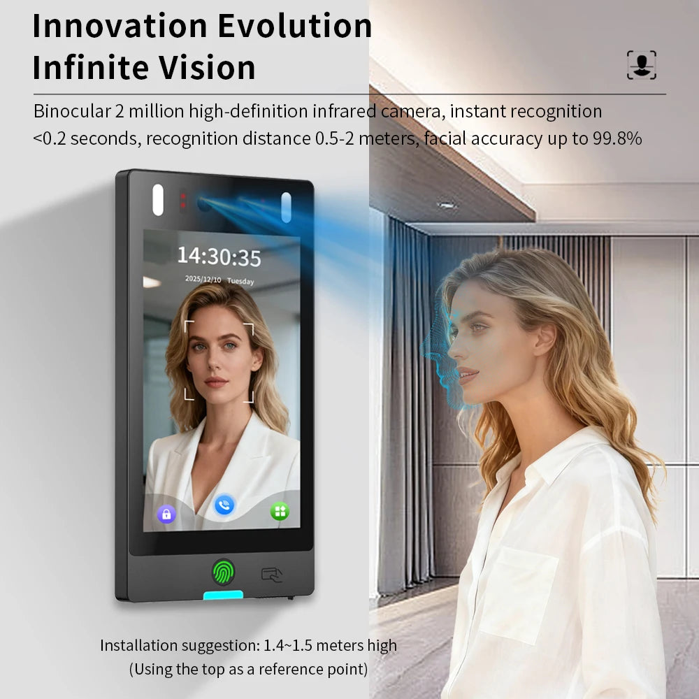 Asia Teco 8inch 20000user RFID TCP/IP WIFI Dynamic Face Recognition Access Control Time Attendance Machine Free Cloud Api Ai801 Vue