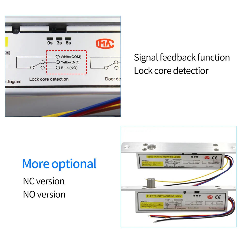 DC12V Electronic Mortise Lock Aluminum Alloy Fail Safe Fail Secure Cylinder Latch Bolt Door Lock with Detection Signal Feedback Vue