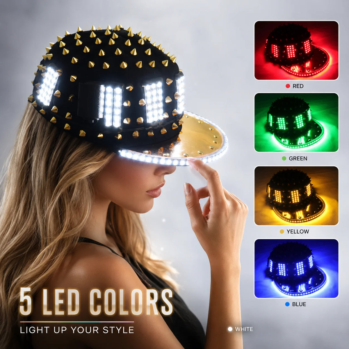 Unisex Punk Hedgehog Rock Rivet Cap Newest Unique Gold Silver Rivet LED Hat Fashion Snapback for Street Hip-hop Rivet man woman Vue
