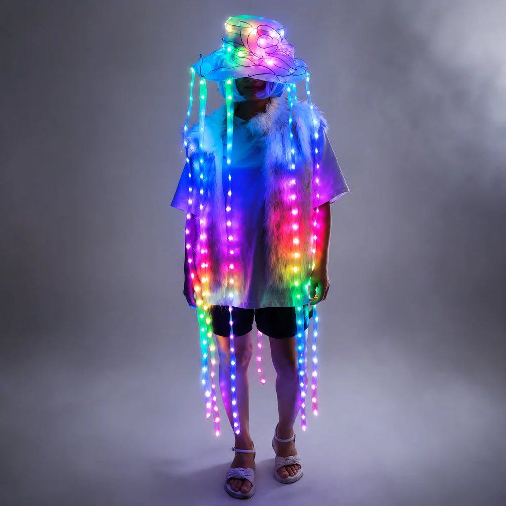 LED Jellyfish Hat Full Color Luminous Headwear Glowing Party Props for Nightclub DJ Show Cosplay Vue