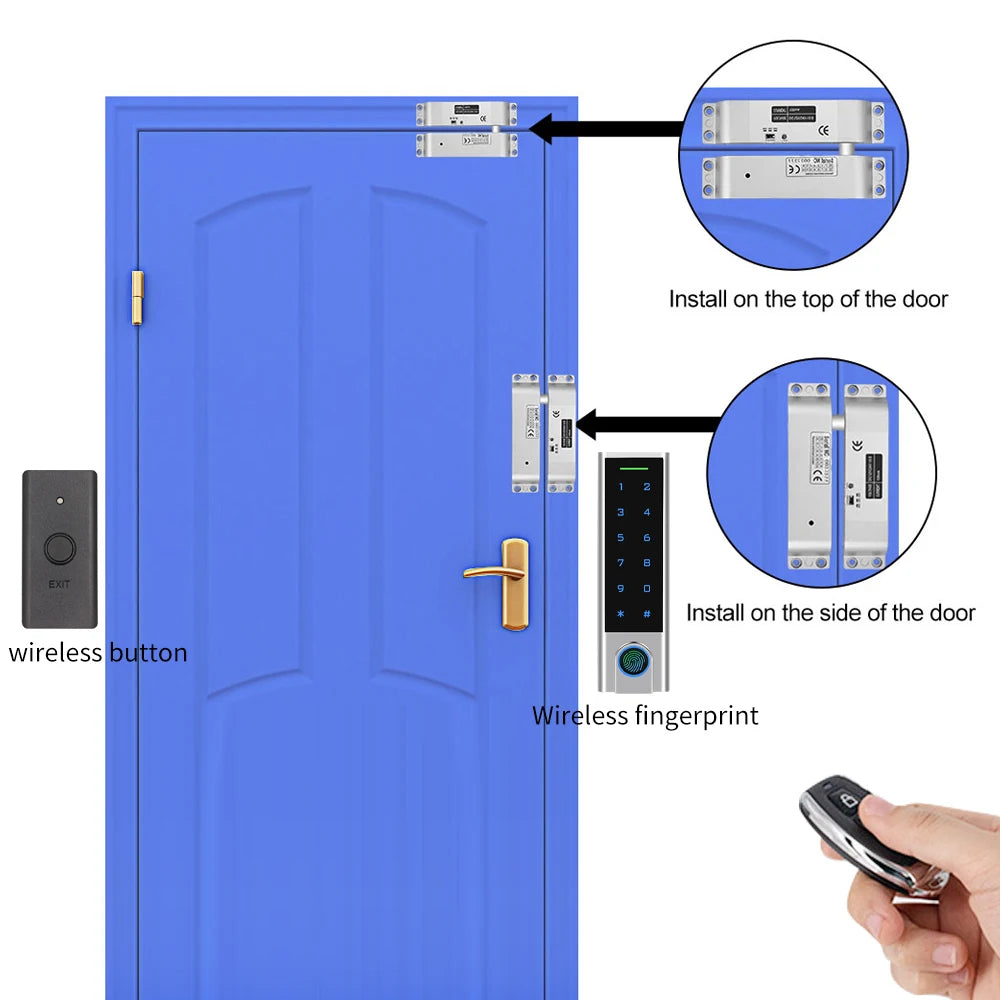 IP65 Waterproof 433Mhz Door Wireless Access Control System Bometrics RFID Keypad+Electric Lock+Exit Button+Remote Control Key Vue