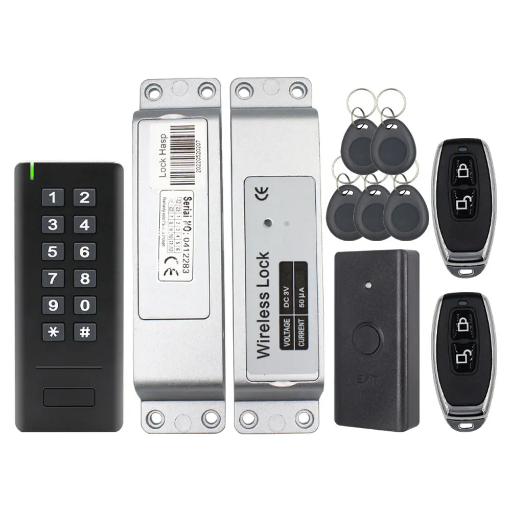 IP65 Waterproof 433Mhz Door Wireless Access Control System Bometrics RFID Keypad+Electric Lock+Exit Button+Remote Control Key Vue WS1-A9