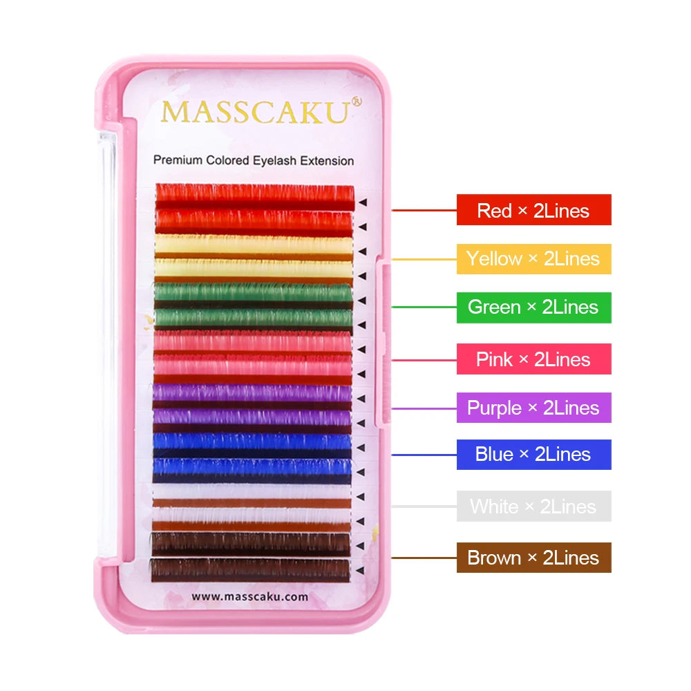 MASSCAKU Hot Selling 8-15mm Single Size Multi-texture Macaron Color Lash C D Curl Colored Classic Volume Lashes for Beauty Salon Vue Mix Color Eyelash D 0.07mm|10mm