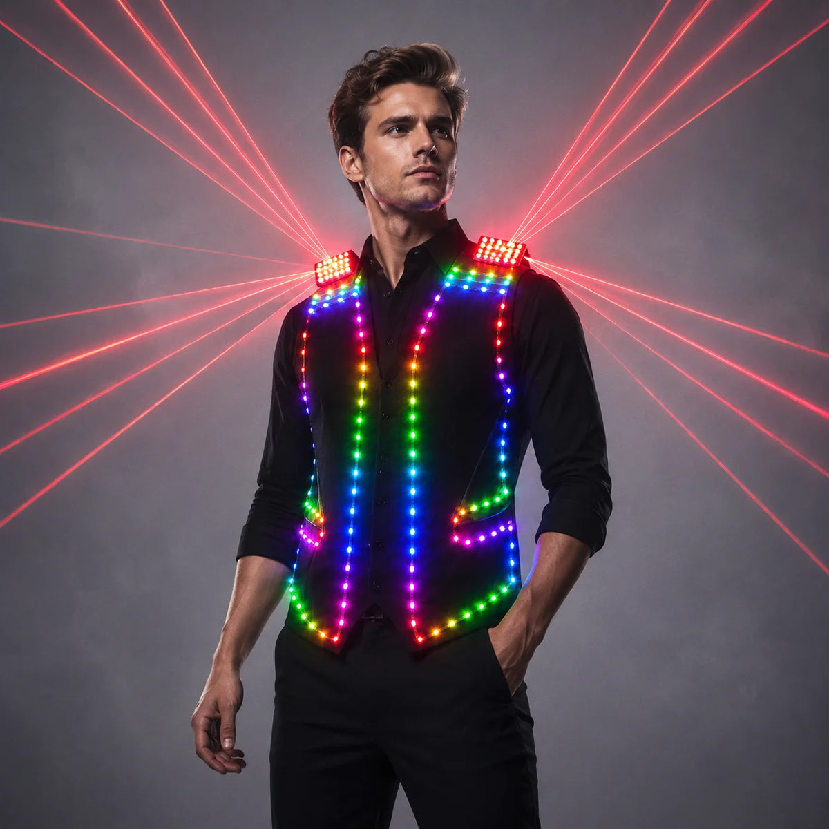 Fashion Red Laser Waistcoat Laser an LED Vest Suits Clothes Stage Costumes For Singer Dancer For Nightclub Performers Vue