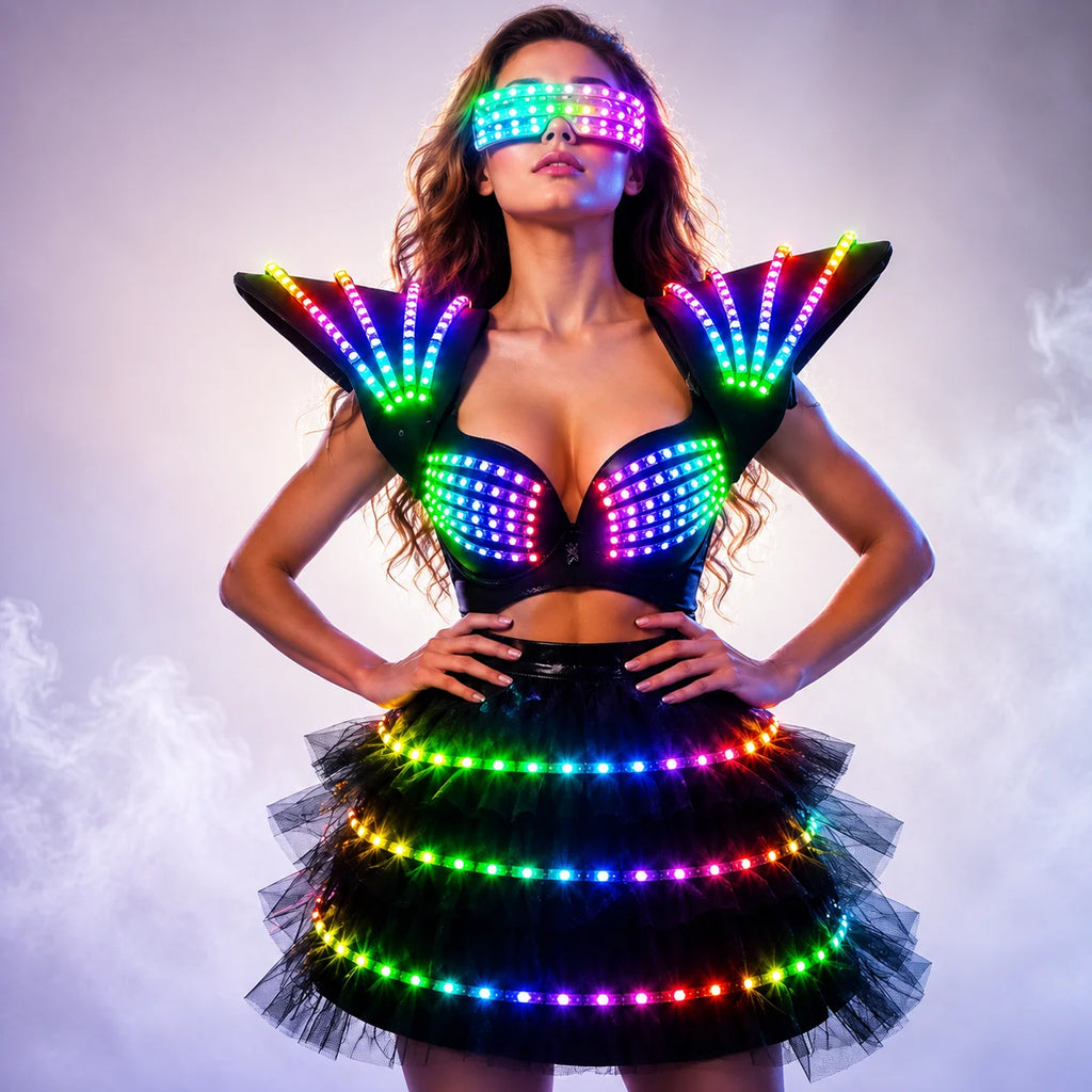 Women's LED Costume Cosplay Futuristic Light-Up Outfit Luminous Party Dance Rave Gogo Dancer Fancy Wear Robot Theme Show Clothin Vue