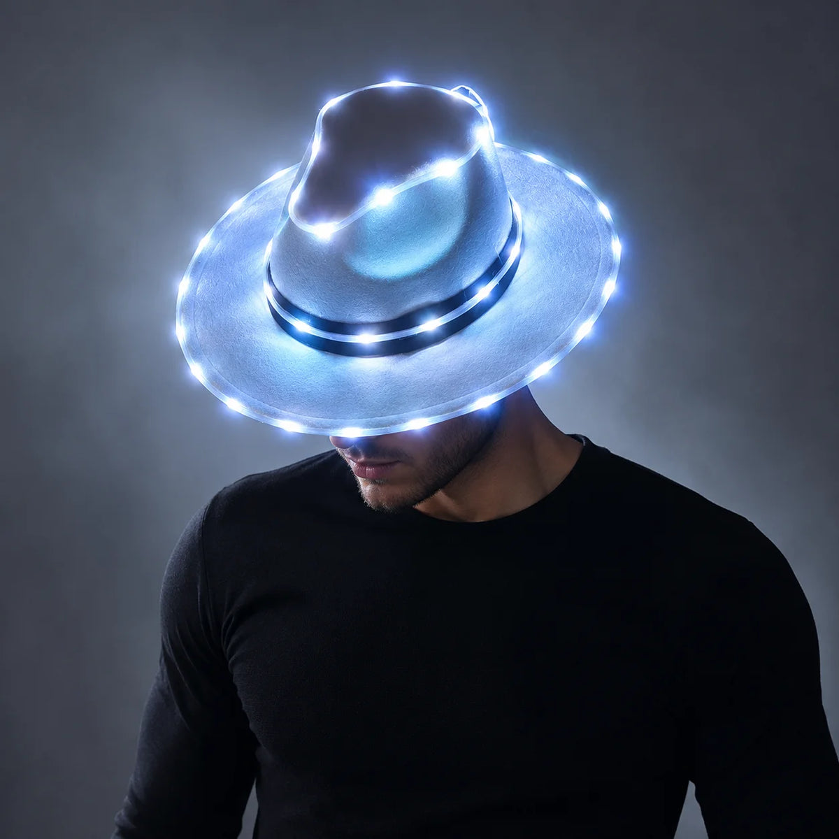 LED Cowboy Hat Luminous Flashing Western Costume Accessory for Halloween Carnival Rave Party Dance Show Adult Size Vue