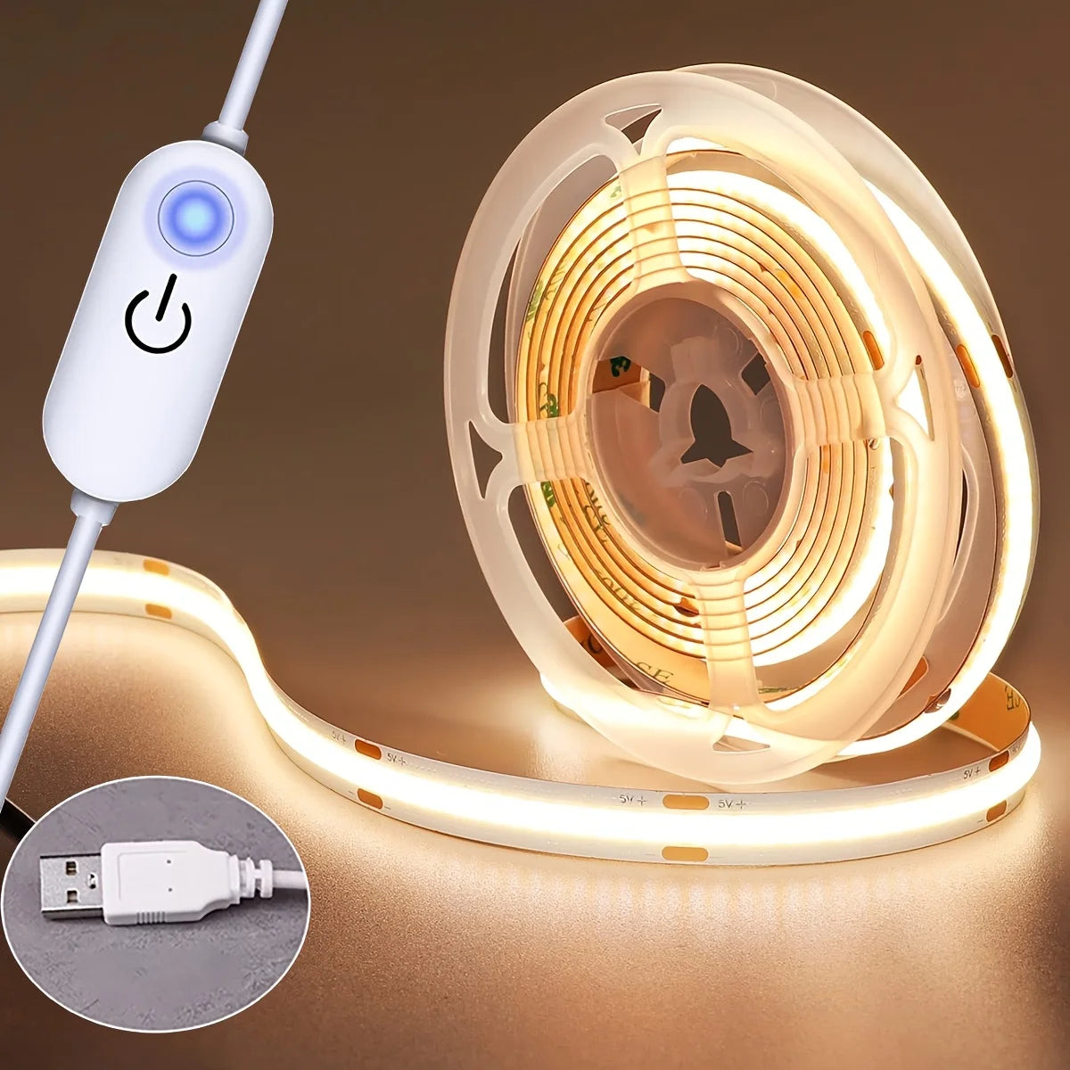 COB Lights LED Strip Touch Dimmer Flexible Diode Tape 5V USB Linear Indoor Lighting Lamp Room DIY TV Mirror Backlight Wall Decor Vue