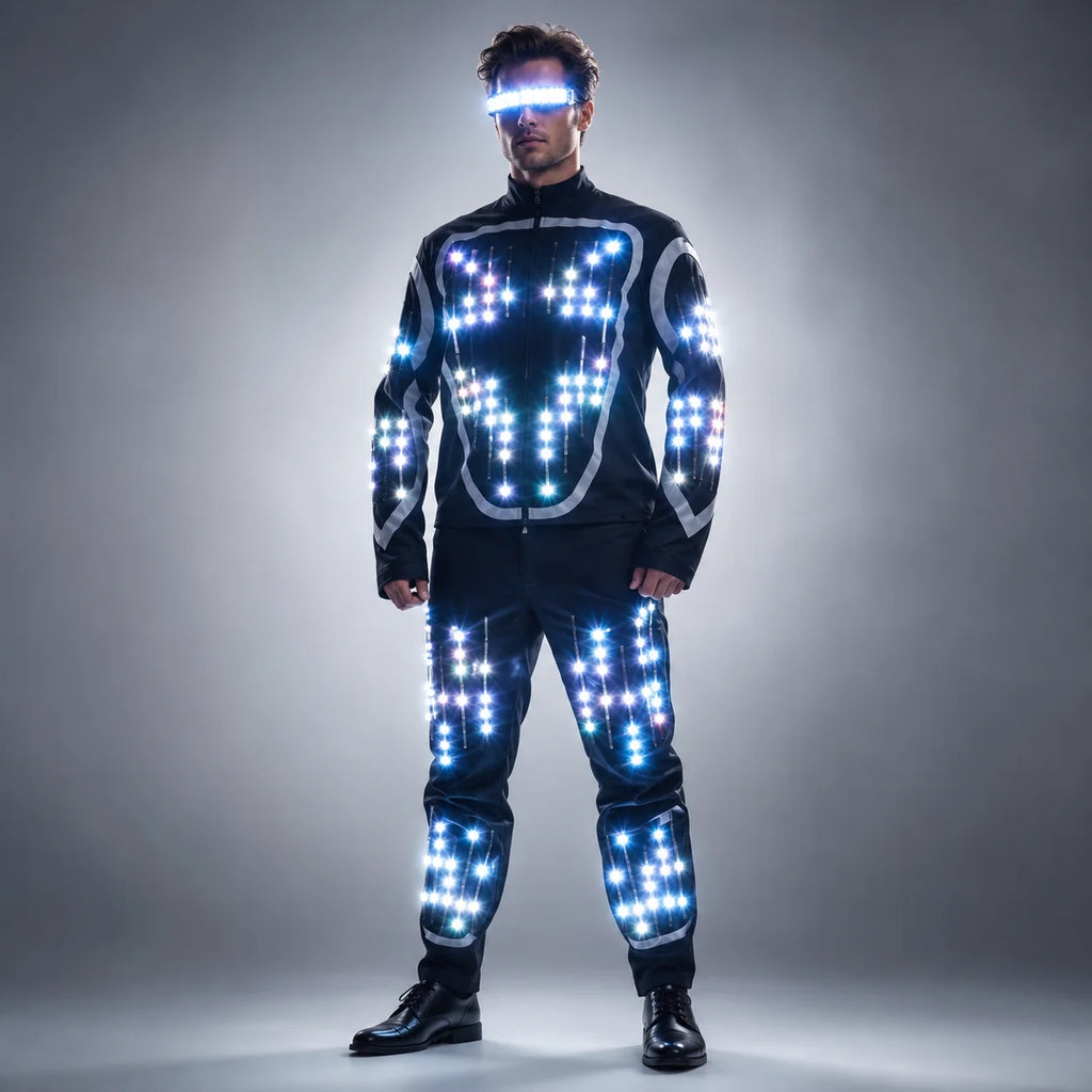 Full Color LED Growing Robot Suit Costume Men LED Luminous Flashing Clothing Dance Wear For Night Clubs Party Event Bar Supplies Vue