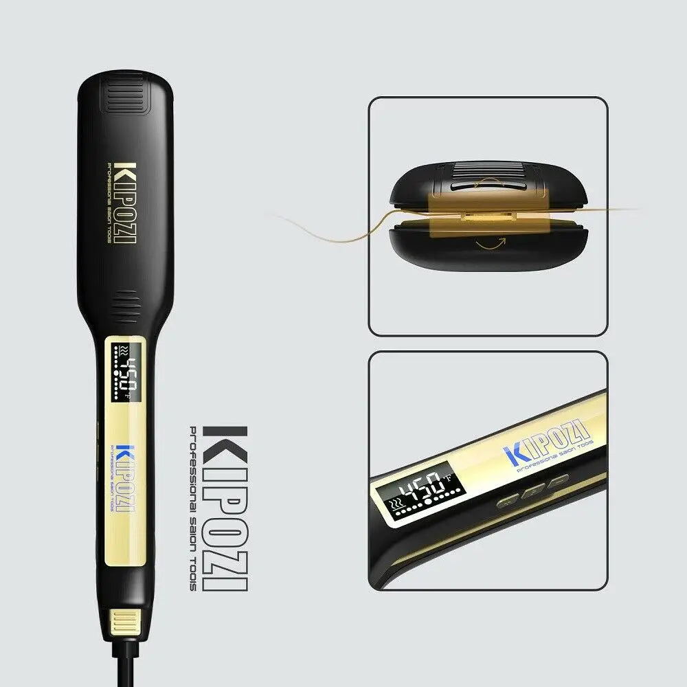 KIPOZI Professional Hair Straightener Titanium Flat Iron with Digital LCD Display Dual Voltage Instant Heating Curling Iron Vue