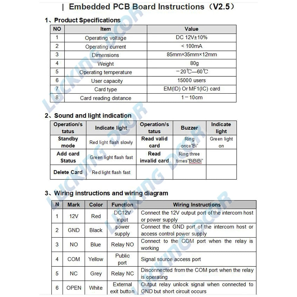 13.56Mhz IC MF Embedded Access Control module Proximity Access Control System Board Building intercom module 15000 user Vue