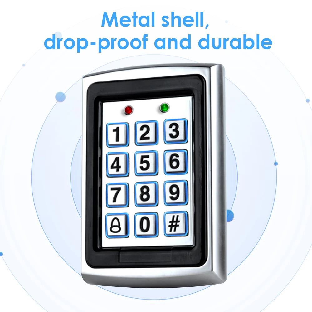 12VDC/2A Backlight RFID Metal Access Control EM Card Reader Keypad, 1000 Users, Door Bell, 125KHz, Key Fobs, Door Access System Vue