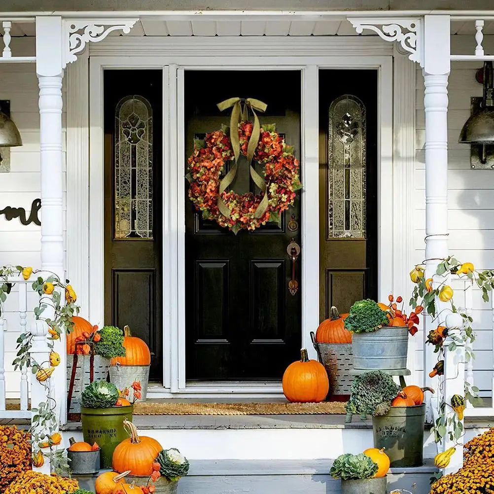 Thanksgiving Wreath Fall Hydrangea Bowknot Decoration Flower Garland Wreath Thanksgiving Front Door Home Decor Vue