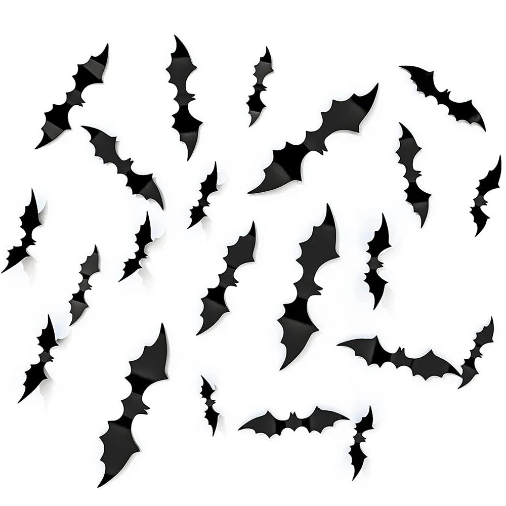 60PCS 3D PVC Halloween Bat Stickers 4 Sizes Scary Wall Decal Waterproof Window Clings for Party Indoor Decor Vue