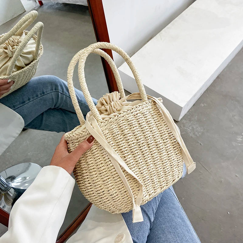 Straw Bags Women Summer Rattan Bag Handmade Woven Beach Bohemia Vue beige 20x12x17cm