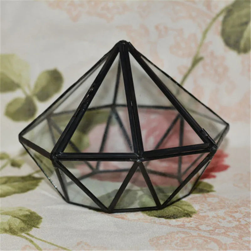 Micro Landscape Diamond shape Moss Glass Terrarium Black Geometric Glass Solder Terrarium Housing For Plants Home Decoration Vue