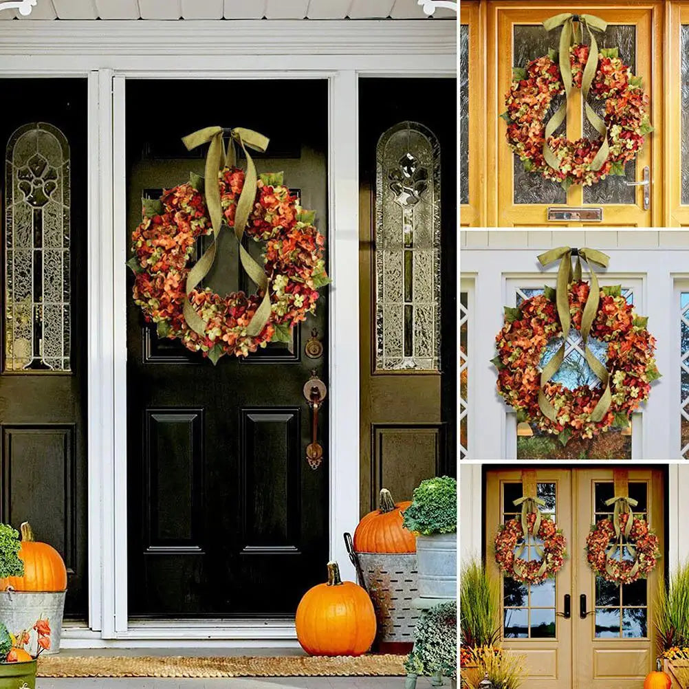 Thanksgiving Wreath Fall Hydrangea Bowknot Decoration Flower Garland Wreath Thanksgiving Front Door Home Decor Vue