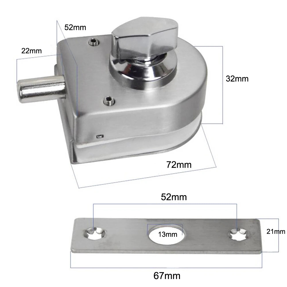 LUCKING DOOR 10~12mm Stainless Steel Glass Door Lock Latch Rotary Knob Open/Close Stainless Steel Glass Latch Home Hotel Vue