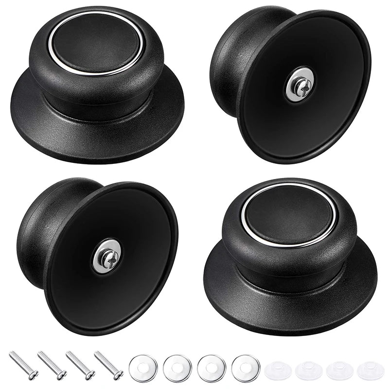 New 4 Pieces Pot Lid Knob Pan Lid Holding Handle Universal Kitchen Cookware Lid Replacement Knob Vue Black