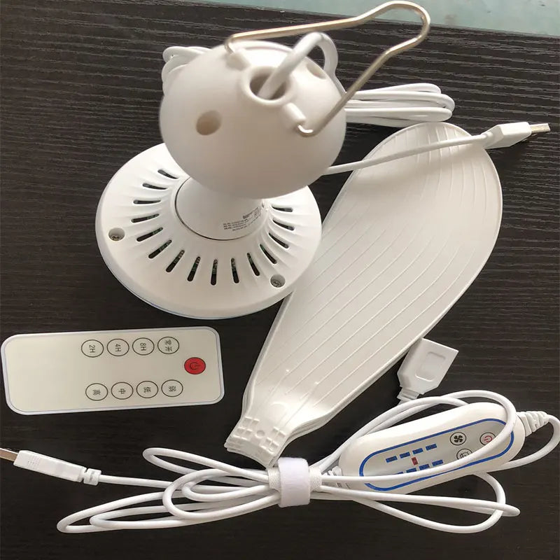 USB Hanging Ceiling Fan 6-Blade 4-Speed Remote Camping Dorm USB Hanging Ceiling Fan Vue