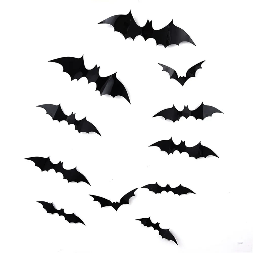 60PCS 3D PVC Halloween Bat Stickers 4 Sizes Scary Wall Decal Waterproof Window Clings for Party Indoor Decor Vue