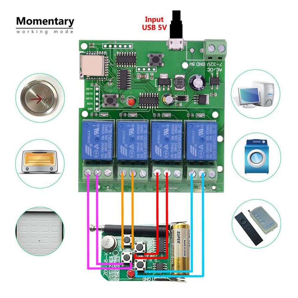 WiFi Switch Ewelink App Smart Life Remote Control Wireless Smart Switch Modul Self-locking interlock remote control 4-way relay Vue