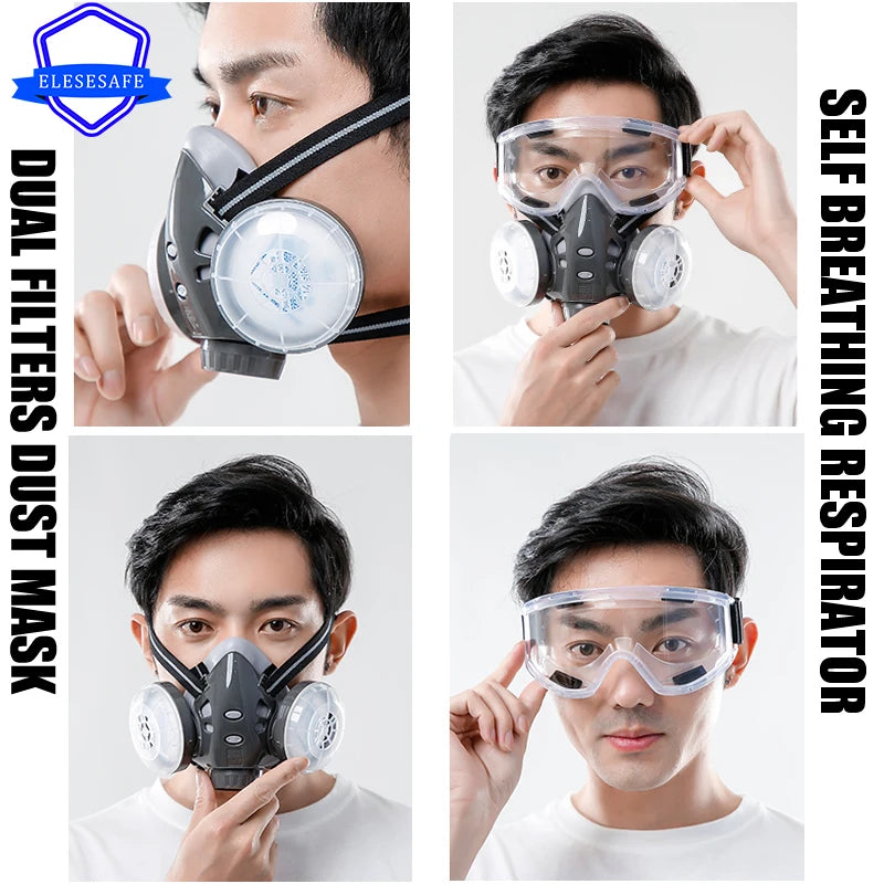 Half Face Dustproof Respirator Work Face Mask Safety Glasses Cotton Filters For Carpenter Polishing Daily Haze Safety Protection Vue