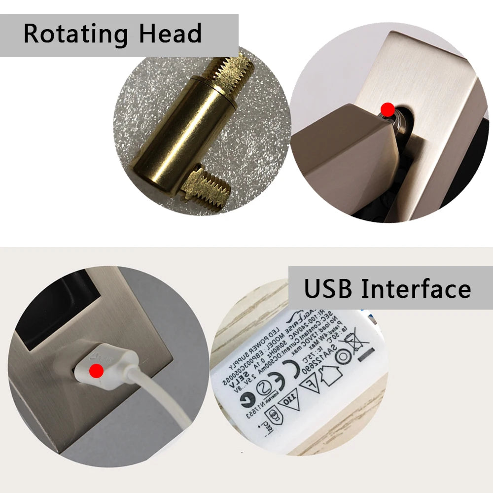 SANDIY LED Wall Sconce with USB Charger – Rotatable Lamp LED Wall Sconce Vue