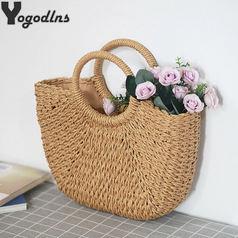 Summer Handmade Bags Women Beach Weaving Ladies Straw Bag Wrapped