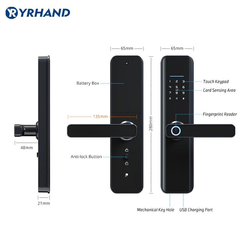 Tuya wifi Fingerprint Waterproof Digital Biometric NFC cerradura password inteligente fechadura eletronica smart door lock Vue