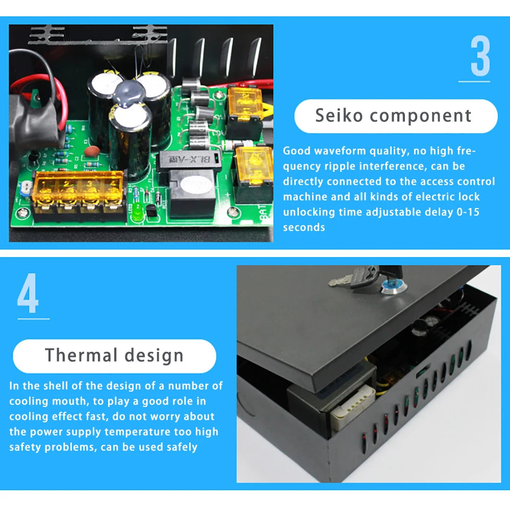 1/2/4 Door Office Entry System TCP/IP Access Control Panel Board with DC12V 5A Metal Power Supply Converter Box Vue