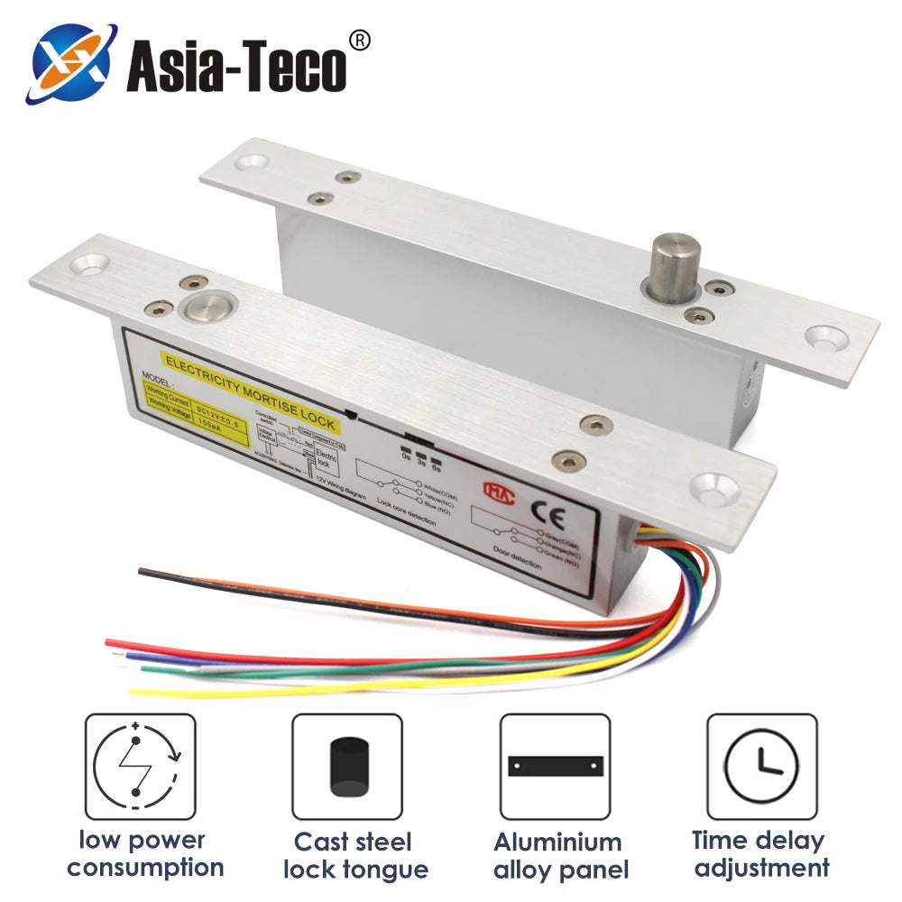8 wires Electric bolt Lock with Timer delay feedback bolt lock DC12V Fail Safe Fail Secure Mortise Door Lock NC / NO Output Vue