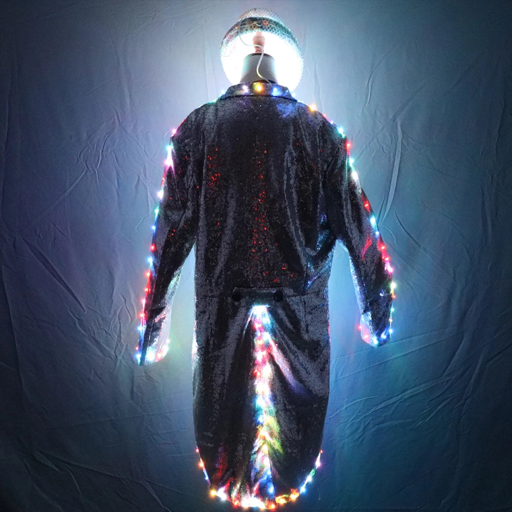 Fashion Swallowtail LED Tuxedo Luminous Costumes Glowing Vestidos LED Clothing Show Men LED Clothes Dance Accessories Vue
