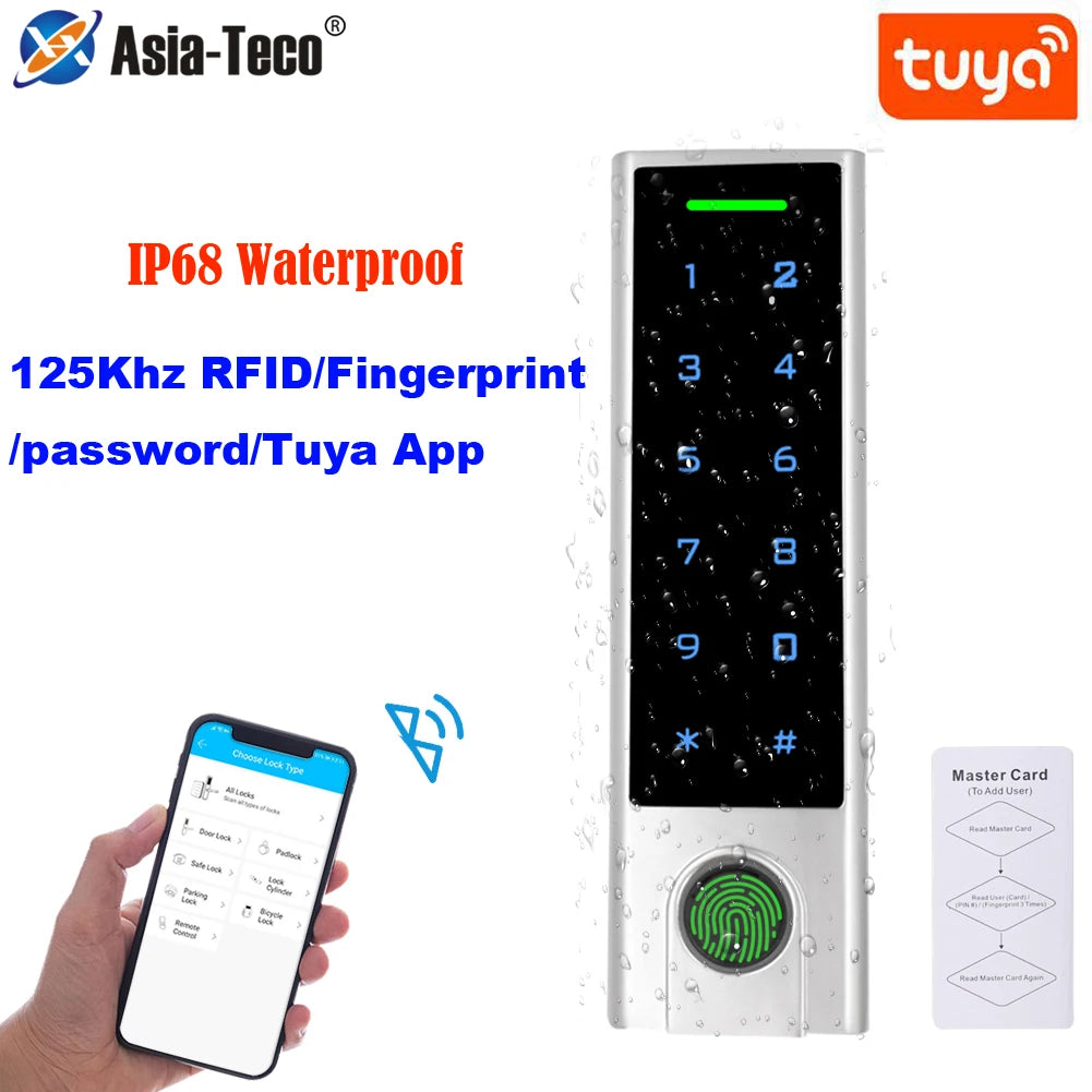 Tuya APP Smart Lock 125Khz RFID Bluetooth Access Controller IP68 Waterproof Fingerprint Access Control Add Delete Users by APP Vue