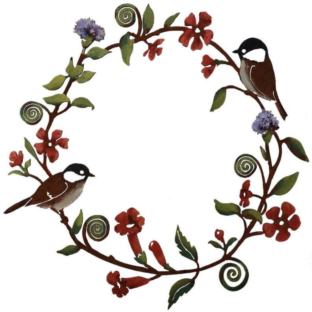 Flowers Wreath Wall Art Bird Garland Metal Hanging Wreath for Home Courtyard Door Wall Farmhouse Decoration Accessories Vue
