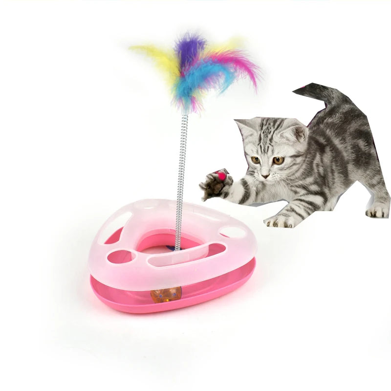Cute Spring turntable Cat Training Toy Funny Tranining Amusement Turntable Feather Cat Toys Small Dog Interactive Pet Supplies Vue