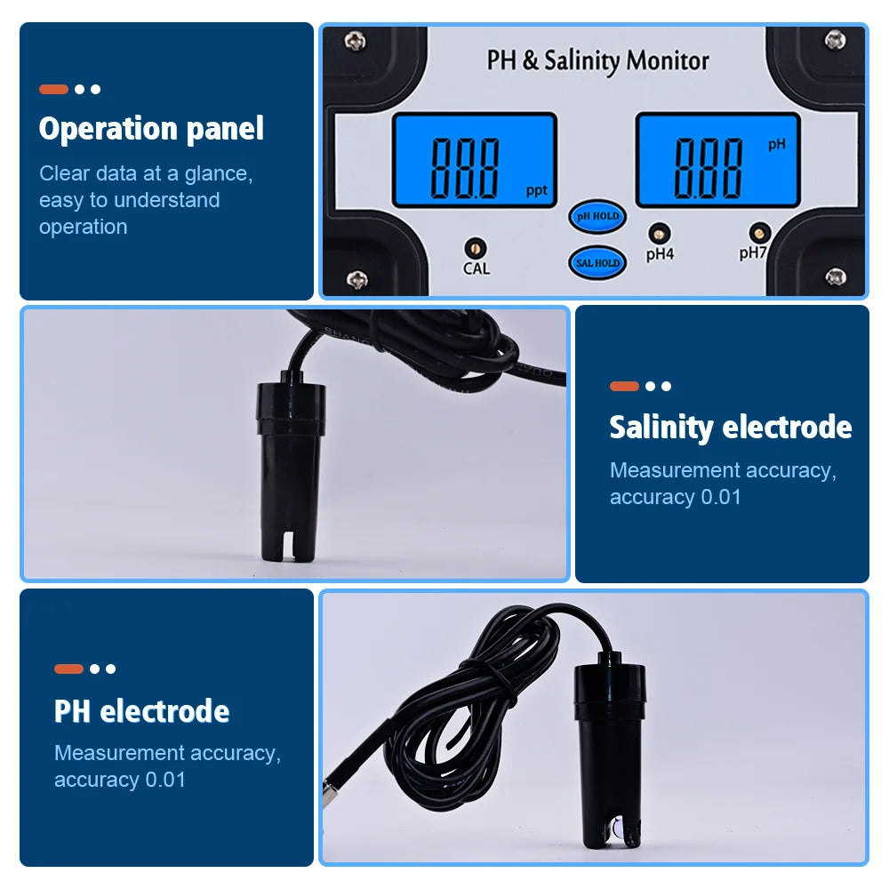 Portable Aquarium Monitor 2 In 1 PH Meter And Salinity Water Quality Tester For Fish Tank Aquarium Swimming Pool Water Tester Vue