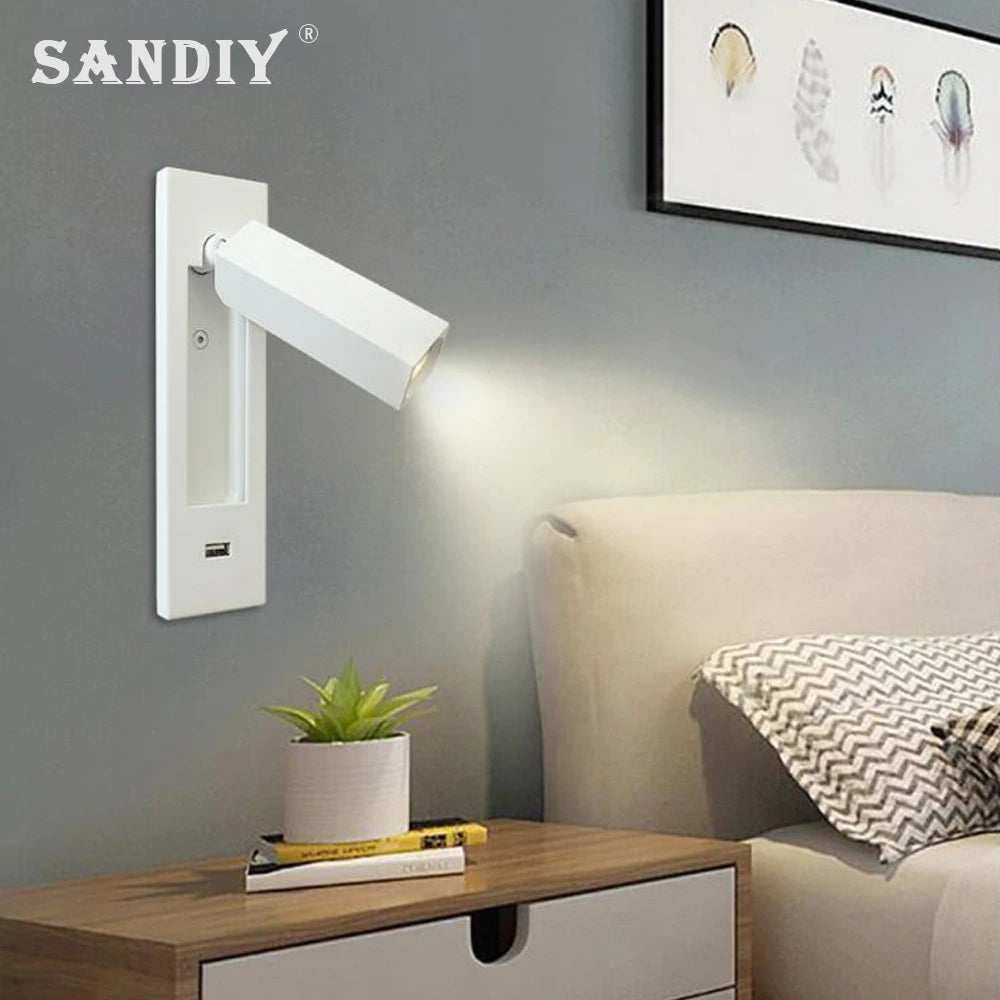 SANDIY LED Wall Sconce with USB Charger – Rotatable Lamp LED Wall Sconce Vue