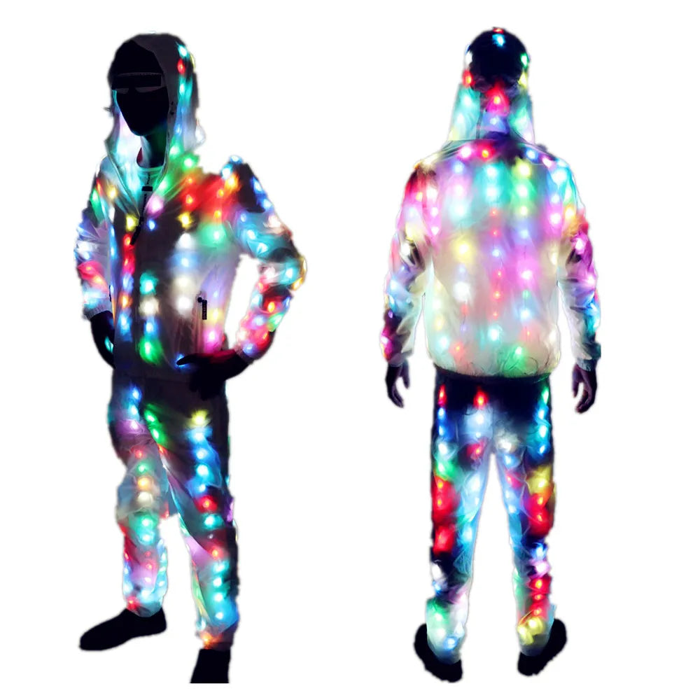 LED Party Clothes Set for Jacket Coat Pants Colorful Glowing Casual Flashing Luminous LED Lights Costume for Christmas Halloween Vue