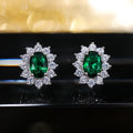 Huitan Sunflower Stud Earrings – Oval Cubic Zirconia Women Stud Earrings Vue Green Color